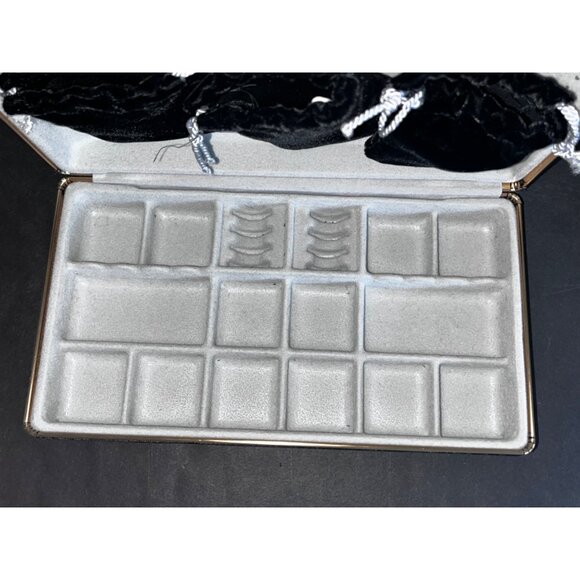 Vintage Black Velvet Jewelry Storage Box 16 Sections & 3 Drawstring Pouches - Picture 2 of 8